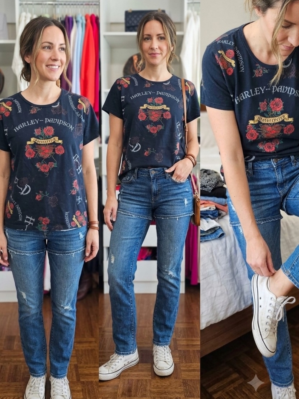 Harley-Davidson Black Tee with Red Rose Graphic - Picture 2 of 7